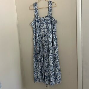 Blue and white floral tiered maxi dress